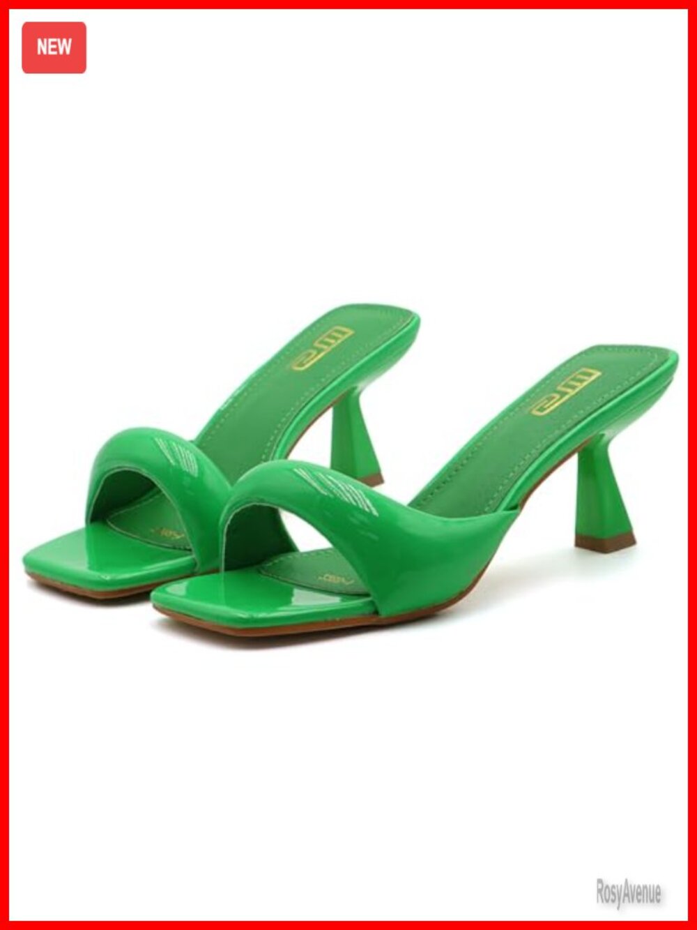 Leather Square Open Toe Kitten Heel Mule Slide Sandals